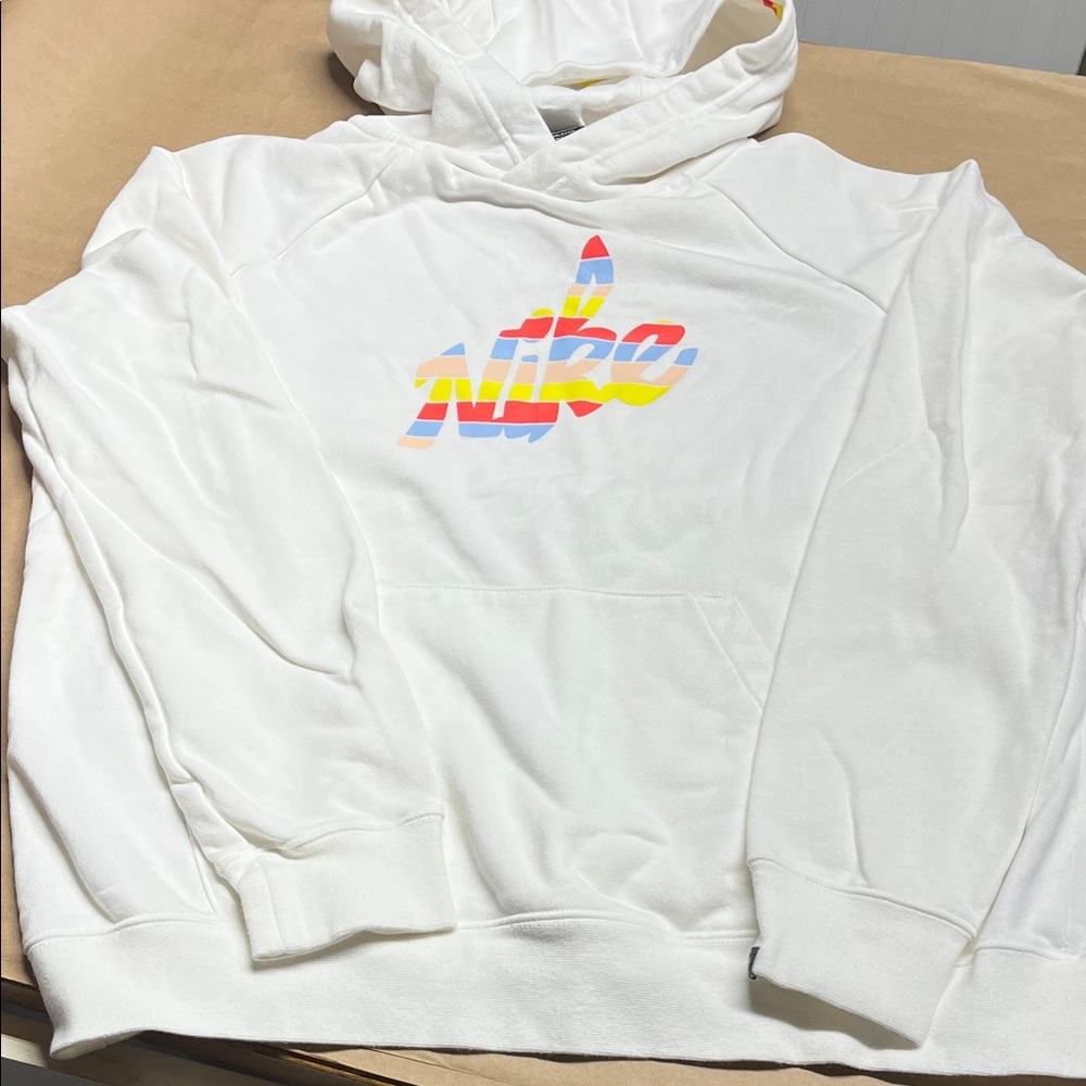 Nike White Hoodie with Colorful Logo